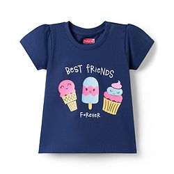 Babyhug 100% Cotton Knit Half Sleeves T-Shirt & Capri Night Suit with Dessert Print - Navy