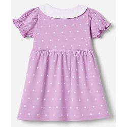 Babyhug 100% Cotton Single Jersey Knit Short Sleeves Frock and Bloomer with Polka Dot & Duck Print - Lavender
