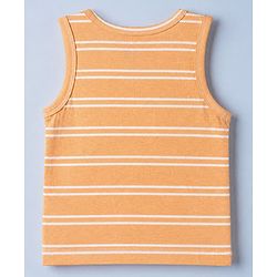 Babyhug 100% Cotton Single Jersey Knit Antibacterial Vest with Stripes & Dinosaur Print Pack of 3 - White Orange & Green