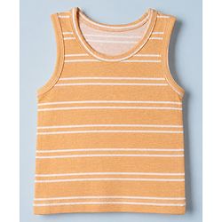 Babyhug 100% Cotton Single Jersey Knit Antibacterial Vest with Stripes & Dinosaur Print Pack of 3 - White Orange & Green