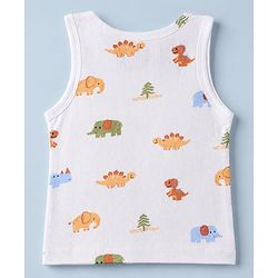 Babyhug 100% Cotton Single Jersey Knit Antibacterial Vest with Stripes & Dinosaur Print Pack of 3 - White Orange & Green