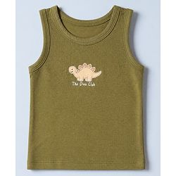 Babyhug 100% Cotton Single Jersey Knit Antibacterial Vest with Stripes & Dinosaur Print Pack of 3 - White Orange & Green