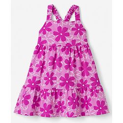 Babyhug 100% Cotton Single Jersey Knit One Piece Dress with Sleeveless Styling and Floral Print - Pink