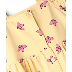 Babyhug 100% Cotton Knit Frock with Ruffle Sleeves and Floral Print - Yellow