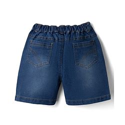 Babyhug Single Jersey Knit Half Sleeves Striped T-Shirt & Denim Shorts Set With Varsity Print - Blue