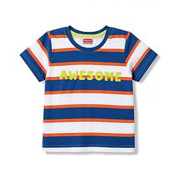 Babyhug 100% Cotton Knit Half Sleeves Striped & Text Printed T-Shirt & Cargo Shorts Set With Patch - Beige & Blue