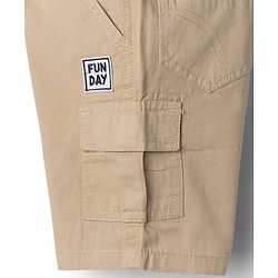 Babyhug 100% Cotton Knit Half Sleeves Striped & Text Printed T-Shirt & Cargo Shorts Set With Patch - Beige & Blue