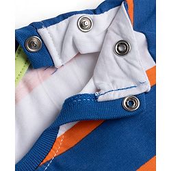 Babyhug 100% Cotton Knit Half Sleeves Striped & Text Printed T-Shirt & Cargo Shorts Set With Patch - Beige & Blue