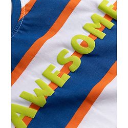Babyhug 100% Cotton Knit Half Sleeves Striped & Text Printed T-Shirt & Cargo Shorts Set With Patch - Beige & Blue
