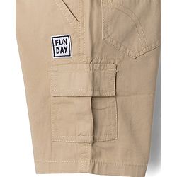 Babyhug 100% Cotton Knit Half Sleeves Striped & Text Printed T-Shirt & Cargo Shorts Set With Patch - Beige & Blue