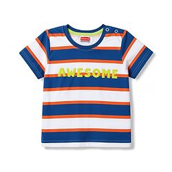 Babyhug 100% Cotton Knit Half Sleeves Striped & Text Printed T-Shirt & Cargo Shorts Set With Patch - Beige & Blue