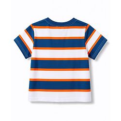 Babyhug 100% Cotton Knit Half Sleeves Striped & Text Printed T-Shirt & Cargo Shorts Set With Patch - Beige & Blue