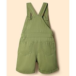 Babyhug 100% Cotton Slub Jersey Knit Half Sleeves Vehicle Printed Tee With Tree Embroidered Dungaree - Green & White