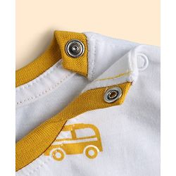 Babyhug 100% Cotton Slub Jersey Knit Half Sleeves Vehicle Printed Tee With Tree Embroidered Dungaree - Green & White