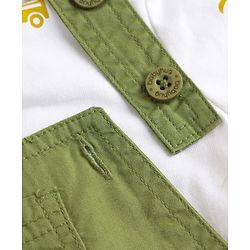 Babyhug 100% Cotton Slub Jersey Knit Half Sleeves Vehicle Printed Tee With Tree Embroidered Dungaree - Green & White