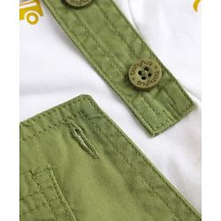 Babyhug 100% Cotton Slub Jersey Knit Half Sleeves Vehicle Printed Tee With Tree Embroidered Dungaree - Green & White