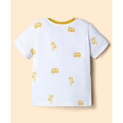 Babyhug 100% Cotton Slub Jersey Knit Half Sleeves Vehicle Printed Tee With Tree Embroidered Dungaree - Green & White