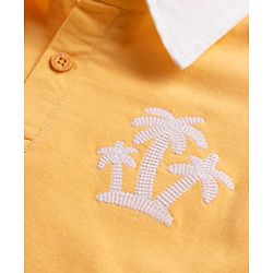 Babyhug Single Jersey Knit Half Sleeves Palm Tree Embroidered T-Shirt & Denim Shorts Set - Orange & Blue