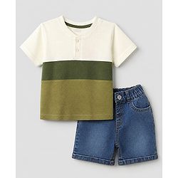 Babyhug Single Jersey Waffle Knit Half Sleeves T-Shirt and Shorts Set - White