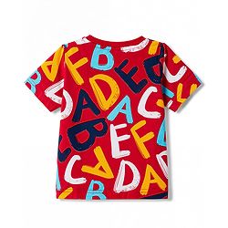 Babyhug 100% Cotton Knit Half sleeves T-shirts & Shorts Night Suit With Alphabets Print - Red
