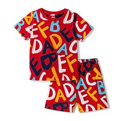 Babyhug 100% Cotton Knit Half sleeves T-shirts & Shorts Night Suit With Alphabets Print - Red