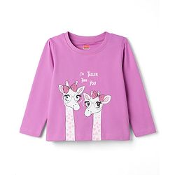 Babyhug 100% Cotton Knit Full Sleeves T-Shirt & Pyjama Night Suit With Giraffe & Heart Print - Pink