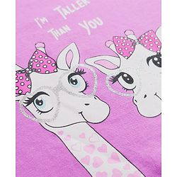 Babyhug 100% Cotton Knit Full Sleeves T-Shirt & Pyjama Night Suit With Giraffe & Heart Print - Pink