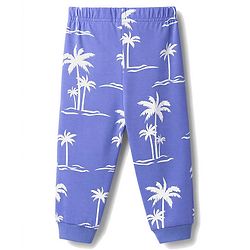 Babyhug 100% Cotton Knit Full Sleeves T-Shirt & Pyjama Night Suit Co-ords With Tropical & Text Print - Blue