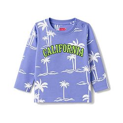 Babyhug 100% Cotton Knit Full Sleeves T-Shirt & Pyjama Night Suit Co-ords With Tropical & Text Print - Blue