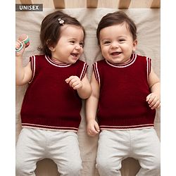 Babyhug Knit Sleeveless Solid Color Pullover Sweater Vest - Maroon
