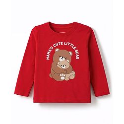 Babyhug 100% Cotton Knit Full Sleeves Bear Printed T-Shirt & Pyjama Night Suit - Red