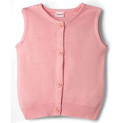 Babyhug Knit Sleeveless Solid Front Open Sweater - Pink