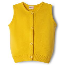 Babyhug Knit Sleeveless Solid Front Open Sweater - Yellow