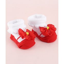 Cute Walk by Babyhug Fabric Socks Shoes With Large Bow Applique - Red