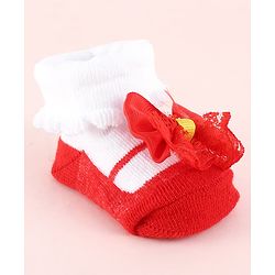 Cute Walk by Babyhug Fabric Socks Shoes With Large Bow Applique - Red
