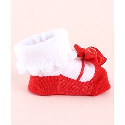 Cute Walk by Babyhug Fabric Socks Shoes With Large Bow Applique - Red
