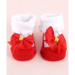 Cute Walk by Babyhug Fabric Socks Shoes With Large Bow Applique - Red