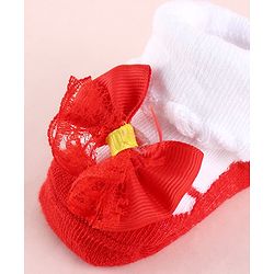 Cute Walk by Babyhug Fabric Socks Shoes With Large Bow Applique - Red