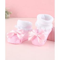 Cute Walk by Babyhug Fabric Socks Shoes With Large Bow Applique - Pink
