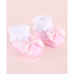 Cute Walk by Babyhug Fabric Socks Shoes With Large Bow Applique - Pink