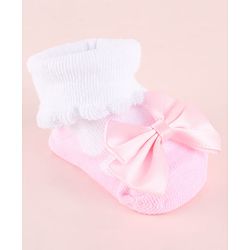 Cute Walk by Babyhug Fabric Socks Shoes With Large Bow Applique - Pink