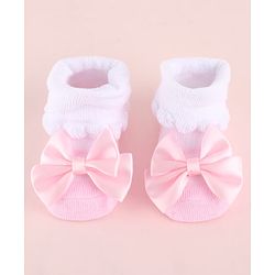Cute Walk by Babyhug Fabric Socks Shoes With Large Bow Applique - Pink