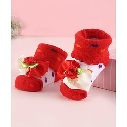 Cute Walk by Babyhug Fabric Socks Shoes With Large Floral Applique - Red