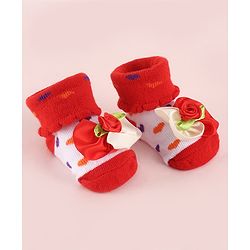 Cute Walk by Babyhug Fabric Socks Shoes With Large Floral Applique - Red