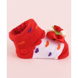 Cute Walk by Babyhug Fabric Socks Shoes With Large Floral Applique - Red