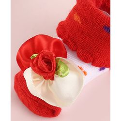 Cute Walk by Babyhug Fabric Socks Shoes With Large Floral Applique - Red