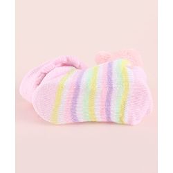 Cute Walk by Babyhug Fabric Socks Shoes With Strips & Large Animal Applique - Pink