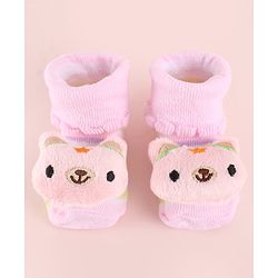 Cute Walk by Babyhug Fabric Socks Shoes With Strips & Large Animal Applique - Pink