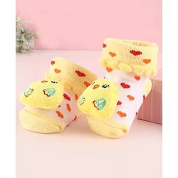 Cute Walk by Babyhug Fabric Socks Shoes With Hearts & Large Chick Applique - Yellow