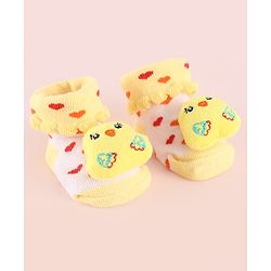 Cute Walk by Babyhug Fabric Socks Shoes With Hearts & Large Chick Applique - Yellow